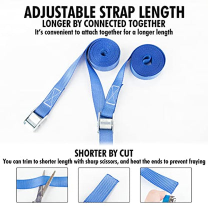 Cartman 1" x 12' Lashing Straps Cargo Tie-Down Strap Up to 600lbs, 8pk in Carry Bag, Blue - color: Blue, size: 8 PK
