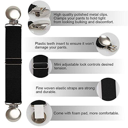 Boncas Improved Adjustable Elastic Boot Clips Boot Straps Pant Clips Stirrups Leg Straps Keeping Your Pants Tucked - color: Round 3" -4.7" (& Leg Straps)