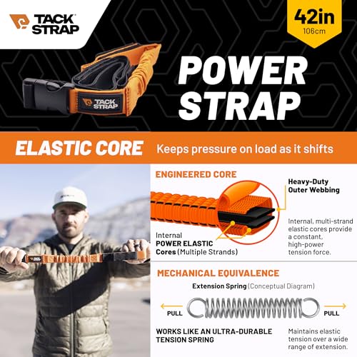 Power Strap 42in Adventure Tie Down, Self-Tensioning Elastic Core for Secure Hold, Scratch-Free Hook-and-Loop, Quick-Release Buckle for Bikes and Motorcycles, 2 Pack