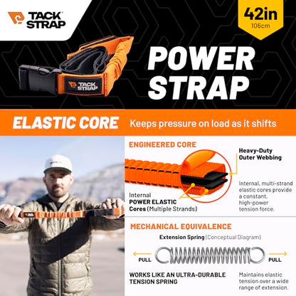 Power Strap 42in Adventure Tie Down, Self-Tensioning Elastic Core for Secure Hold, Scratch-Free Hook-and-Loop, Quick-Release Buckle for Bikes and Motorcycles, 2 Pack