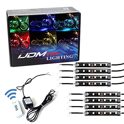 iJDMTOY 8pc Motorcycle Underglow LED Strip Light Kit RGB Neon Accent Light Ground Effect Atmosphere Lighting Kit for Motorbike Trikes Golf Carts ATVs UTVs Decoration