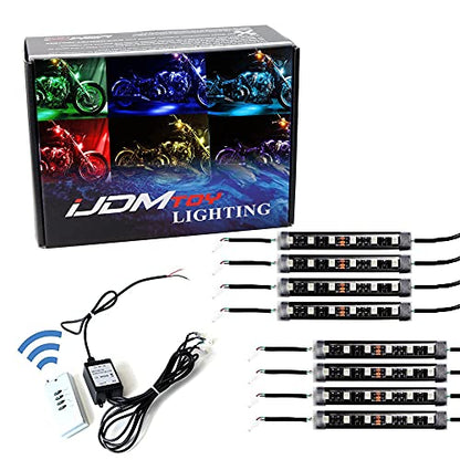 iJDMTOY 8pc Motorcycle Underglow LED Strip Light Kit RGB Neon Accent Light Ground Effect Atmosphere Lighting Kit for Motorbike Trikes Golf Carts ATVs UTVs Decoration