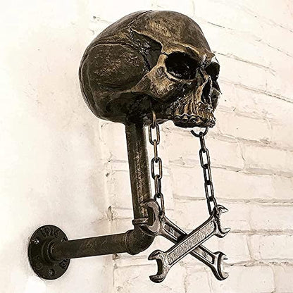 Personalized Cool Wall Mount Motorcycle Skull Helmet Holder, Skull with Beard-Helmet Rack,Removable Resin Crafts Motorcycle Helmet, Hanger for Coats, Bike,Baseballs and Rugby Helmet Caps, - color: C