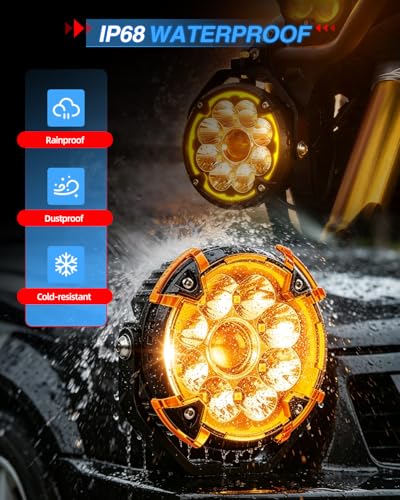 BraveWAY 5 Inch Motorcycle Fog Lights 150W White/Yellow LED Auxiliary Lights with Amber DRL Strobe Flash Hi/lo Beam Combo LED Driving Spotlights for Motorcycle ATV UTV Night Riding ADV Touring - size: 5INCH-9-W