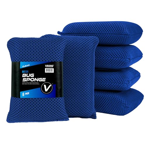 VIKING Mesh Bug Sponge, Car Wash Sponge for Cleaning Bugs and Tar, Royal Blue, 4 inch by 6 inch, 6 Pack - size: 6 Pack, style: 6 Pack