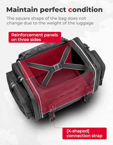 KEMIMOTO Motorcycle Travel Luggage Bags, Expandable Large Capacity Motorcycle Tail Bag, Waterproof Rear Rack Trunk, Motor Pannier Bag with Rain Cover and Straps 25L-30L - size: 25L-30L