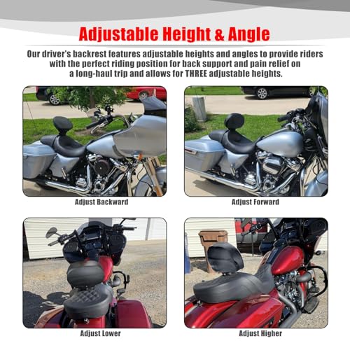 Goldfire Rider Backrest Road King Detachable Adjustable Plug-in Driver Backrest Pad Fits for Harley Street Glide 2009-2024 Ultra Limited FLHTK FLHTKL CVO Limited FLHTKSE Street Glide FLHX Accessories