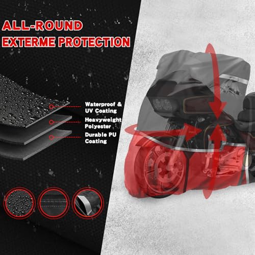 420D Waterproof Motorcycle Cover with Side Top Box Compatible with Touring Models Harley Davidson Road Glide Limited/Road King/Ultra Limited for Snow Rain Dust Protection All Weather Protection - size: Touring Limited with Trunk