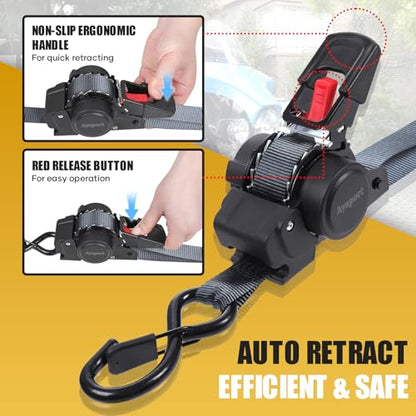 Ayaport Retractable Ratchet Straps 1in X 12ft(2PK)-1500lb Break Strength, Heavy Duty Ratchet Straps Self Retractable Tie Downs with Soft Loops for Motorcycle, Dirt Bike, Cargo, Truck Accessories - size: 1"x12'-2pc