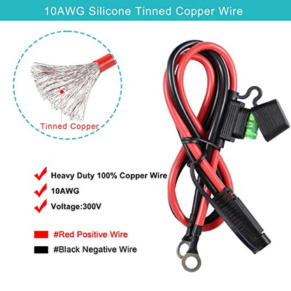 2FT SAE to O Ring Terminal Harness 10AWG - Eyelet O-Ring Terminal 10Gauge Harness with 30A Fuse,Battery Trickle Charger Cable for Motorcycle,SAE 2 Pin Connector Quick Connect/Disconnect Charging Cord - size: 1 PACK