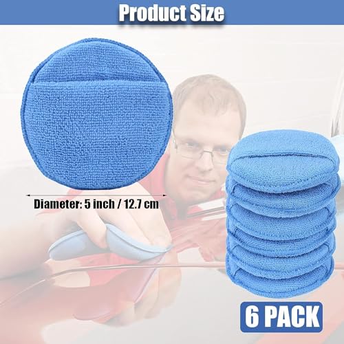 FONAROLL Microfiber Wax Applicator Pads, Car Wax Applicator with Finger Pocket, Buffing & Detail Polishing Foam Pads for Car Cleaning and Fine Polishing (5 inch, 6 Pack) - color: Blue-1