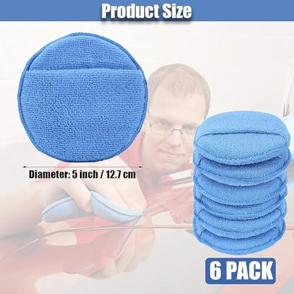 FONAROLL Microfiber Wax Applicator Pads, Car Wax Applicator with Finger Pocket, Buffing & Detail Polishing Foam Pads for Car Cleaning and Fine Polishing (5 inch, 6 Pack) - color: Blue-1