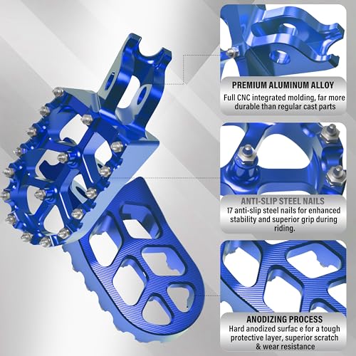 Dirt Bike Foot Pegs,Replaceable Footpegs CNC Machined Aluminum Wide Platform with Springs for CRF150R CRF250R CRF450R CRF250X CRF450X CRF300L CRF250L CR125 CR250 CRF1000L (Blue) - color: Blue