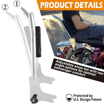 Adjustable Trident Black 27” Detachable Backrest Sissy Bar Passenger Quick Release Fits for Harley Touring Road King Electra Glide Street Glide FLHR FLHX FLHT FLTR 1997-2008 1/1/2” Tubing (Chrome) - color: 97-08 Chrome-T
