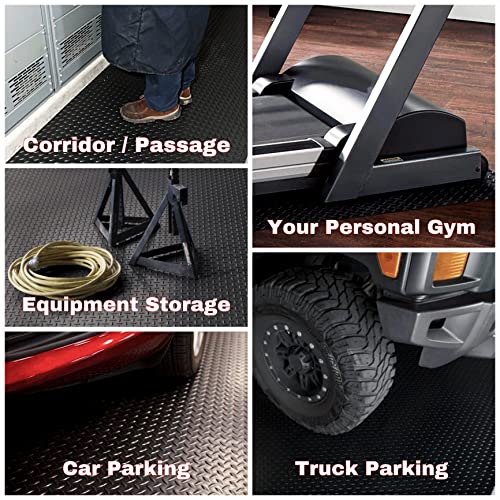 SEAL 4 x 20 FT Premium Garage Floor Mat, Solid 2.8mm Thick Lay-Flat Black Commercial Grade Heavy Duty Parking Mat for Golf Cart, Workbench, ATV, Water/Stain Resistant Runner (Embossed Diamond Plate) - size: 240"L x 48"W x 0.1"Th