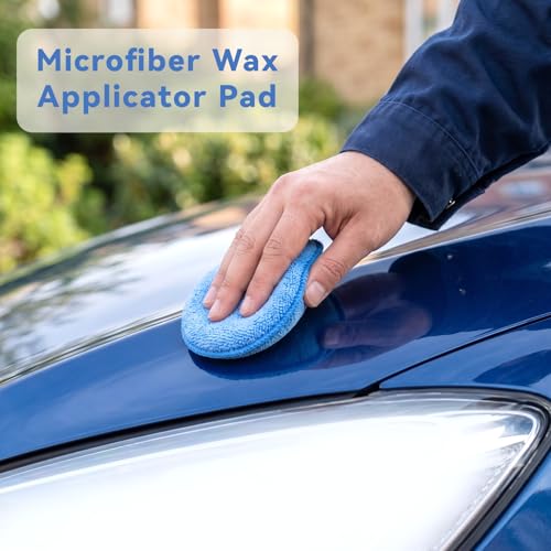 4 Pcs Wax Applicator Pads, 5 Inch Microfiber Applicator Pads Detailing Soft and Reusable Buffing Pad Foam Applicators Pad for Car Polishing and Cleaning Blue and Gray