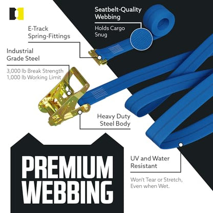 E Track Ratchet Straps Cargo Tie-Downs, (Pack of 2) 2 x 7 Heavy Duty Blue Tie-Down Rachet Straps, Strong Ratchet Strap, E Track Spring Fittings, Tie Down Motorcycle - size: 2 - Pack