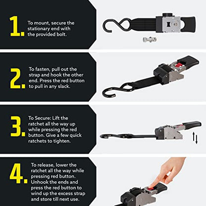 DC Cargo Mall Bolt-on Auto Retractable Ratchet Straps (2-Pack) 2” x 43", Heavy Duty, 1,809lb Break Strength – Tie Down Straps for Boat, Jet Ski, RZR, ATV - color: Stainless steel, size: 2" x 43"