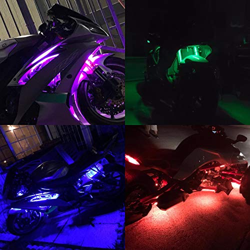 SUNPIE 12Pcs Motorcycle Light Kit Strips Multi-Color Accent Glow Neon Ground Effect Atmosphere Lights Lamp with Wireless Remote Controller for Motorcycles