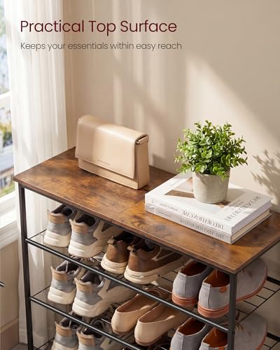 VASAGLE Shoe Rack, Shoe Storage Rack for Closet, Entryway, Living Room, Free Standing Metal Organizer Shelf, 5 Tiers, 11.8 x 29.5 x 34.3 Inches, for 18–24 Pairs, Rustic Brown and Ink Black ULBS050KD01 - size: 5 Tiers (29.5"W)
