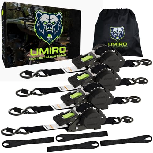 Retractable Ratchet Straps, 4-Pack, 1 Inch x 12 Feet Heavy Duty Tie Downs, 1760lb Break Strength, Self Retracting for Truck, Cargo, Trailer, Motorcycle, ATV, UTV (Black-Green, 4pack) - color: Black-green, size: 4pack