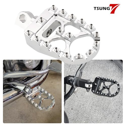 TSUNG Off Road Motorcycle Foot Pegs MX Style Footpegs – Compatible with Dyna, Fatboy, Sportster, Iron 883, CNC Wide 360° Rotating Foot Pedals (Chrome) - color: Chrome