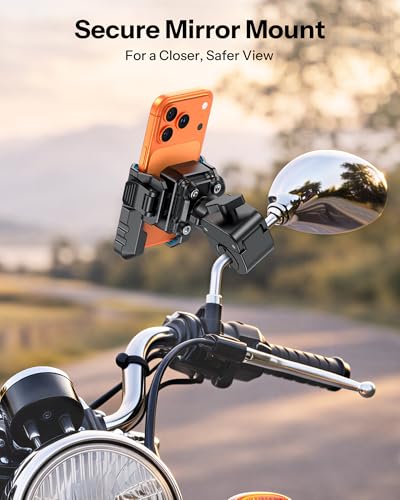 OMOTON BK01 Anti-Vibration Phone Mount, Quick Lock Shockproof Bike & Motorcycle Phone Holder, Fits iPhone & Android for Riders on E-Bike, Stroller, Scooter, Fits Handlebars & Rearview Mirror, Blue - color: 2-Blue
