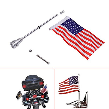 Motorcycle Flagpole Mount with Country Flags 6x9 for Harley Davidson Honda Goldwing CB VTX CBR Yamaha - Fits 1/2" Round Luggage Rack (American Flag) - color: American Flag