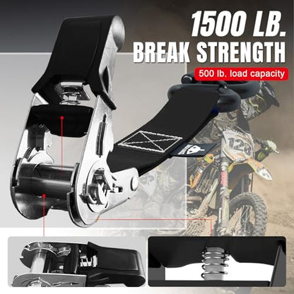 Jack Boss Ratchet Tie Down Straps Set,1500 lbs Break Strength, 1" x 15' Heavy Duty Ratchet Straps with 4X Soft Loops Padded Handles Coated S Hook, Fits for Moving Appliances Motorcycle ATV Truck,Black - color: Black