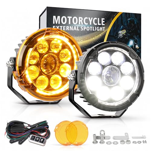 4.5 Inch Motorcycle Lights LED Pod Light White/Amber Fog Lights with Mount Brackets Wire Harness Waterproof 60W Offroad Work Lights for Motorcycle GS Pan America Adventure - size: Pair 4.5 inch