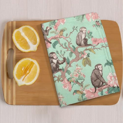 Monkey Tree Flower Kitchen Towels - Set of 2 Absorbent Drying Dish & Hand Towels for Home, Bathroom & Restaurants - color: Light Green