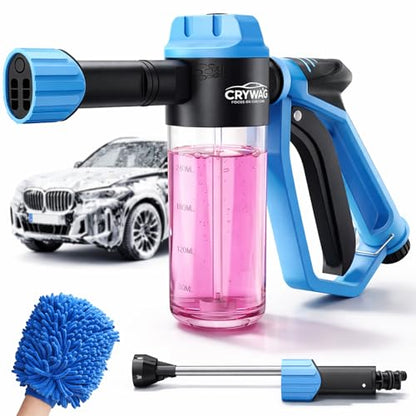 Car Wash Foam Gun for Garden Hose, Foam Cannon Kit with Microfiber Wash Mitt, Extra Nozzle, 3 Spray Modes & 50% Higher Water Pressure, Hose Foam Blaster for Cars, Trucks, RVs, Motorcycles - color: Blue