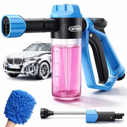 Car Wash Foam Gun for Garden Hose, Foam Cannon Kit with Microfiber Wash Mitt, Extra Nozzle, 3 Spray Modes & 50% Higher Water Pressure, Hose Foam Blaster for Cars, Trucks, RVs, Motorcycles - color: Blue