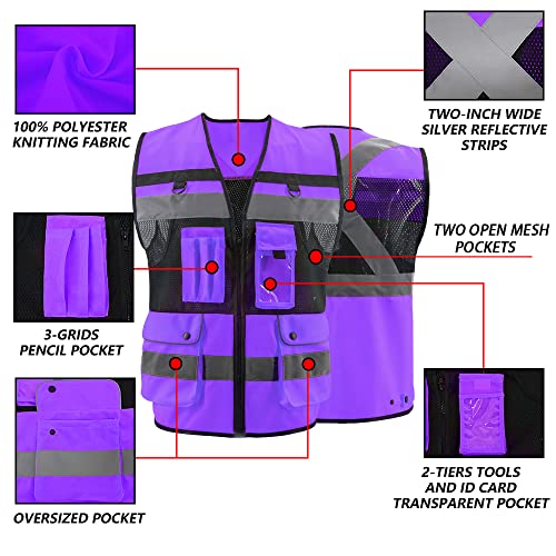 Safety Vest High Visibility Reflective Construction Vest for Men Women - color: Purple, size: Medium