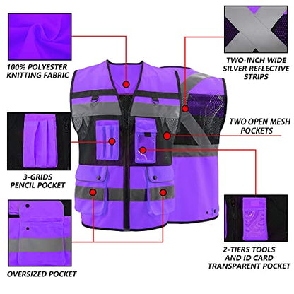 Safety Vest High Visibility Reflective Construction Vest for Men Women - color: Purple, size: 4X-Large