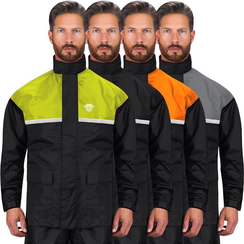 Waterproof Motorcycle Rain Suit, 2-Piece Reflective Gear, Lightweight Riding Jacket & Pants, Protective Raincoat with Hoodie - color: Green, size: XS- S