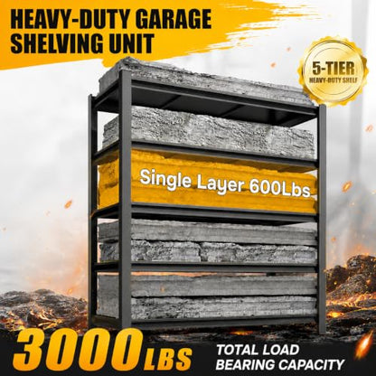 Heavy Duty Garage Shelving, 5-Tier Metal Garage Storage Shelves, Adjustable Steel Shelving Unit, Wide Storage Rack for Garage Warehouse Basement, Black, 45" W x 16" D x 63" H - size: 5TIER-45"W X 16"D X 63"H