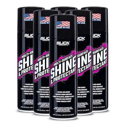 Slick Products Shine & Protectant Spray 17.35 FL OZ. - High Gloss Clear Coating Renew Vinyl, Plastic, Rubber, Trim, Tire, Car, Truck, Motorcycle, Dirt Bike (6-Pack) - size: 17.35 Fl Oz (Pack of 6)