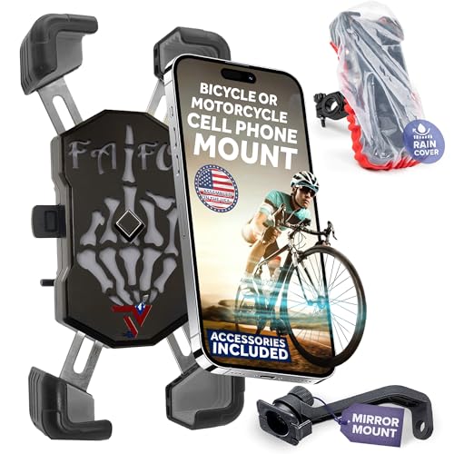 Terminal Velocity Sport - Motorcycle Phone Mount - Bike Cell Phone Holder - Bike Phone Mount, for iPhone & Android - Fits Harley Davidson, eBike, ATV, Bicycle - Incl. Mirror & Rain-Cover. (Black) - color: Black