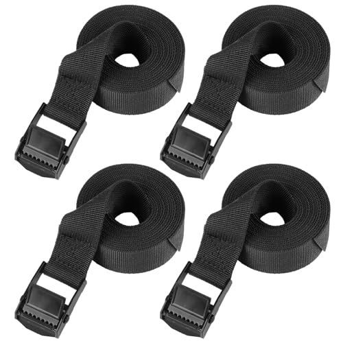 PEASUG Tie Down Straps, 4 Pcs Lashing Small Ratchet Straps with Buckles, 1" x 7.8' Adjustable Simple Cinch Cam Pull Suitable for Trucks, Cargo, Luggage Black - color: Black, size: 1" x 7.8'