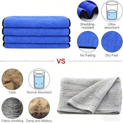 Ultrasoft, Large, Thick and Quick Drying Car Microfiber Cleaning Towel 800GSM Polishing Waxing Auto Detailing Towel Cloth (6pack) (Grey-Blue) - color: Grey-blue,6pack