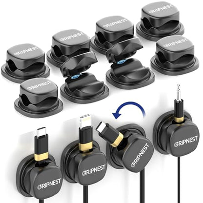 Never-Lose 1s Lock Spring Cable Solution – Rotatable Cable Clips, Strong Adhesive Cord Organizer & Wire Holder for Desk, Car, Wall & Nightstand, Tangle-Free Cable Management, 12 Pack (Black) - size: Pack of 12