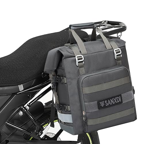Dreamoon Motorcycle Side Bag 20-25L Expandable – Water Resistant Heavy Duty Single Saddle Bag with Quick Release, Throw Over for Cruiser, Touring, Adventure Sport Bikes, Rider Storage (Grey, 1 Pack) - color: Grey