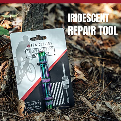 KOM Cycling Tubeless Tire Repair Kit for Bikes 8 Colors! Fixes Mountain Bike and Road Bicycle Tire Punctures – Includes Tire Repair Fork Reamer, 8 Bacon Strips. Tubeless Bike Repair Kit - color: Iridescent