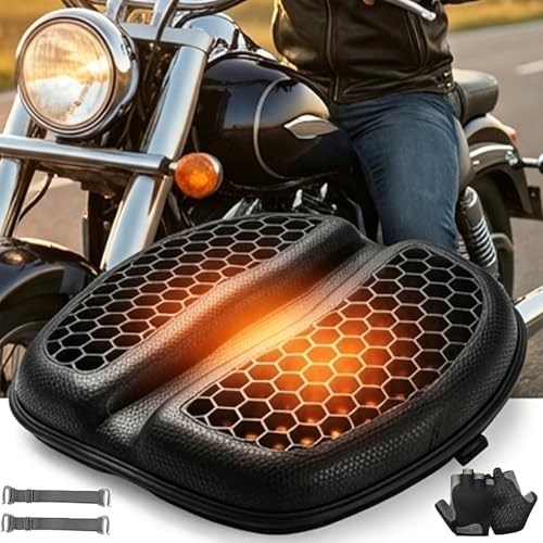 Motorcycle Seat Cushion, 100% Gel Rider Cushion, Universal Non-Slip Grip Ergonomic Motorcycle Seat Pad, 3D-Honeycomb Structure TPE Shock Absorption Breathable Seat Pad for Long Rides