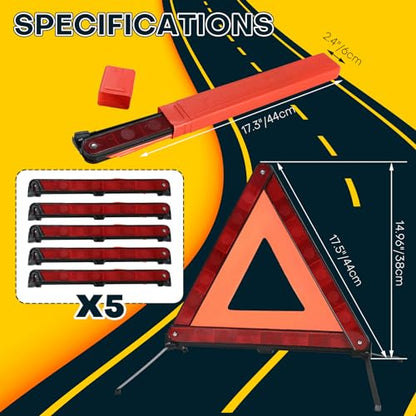 5 Pack Reflective Safety Triangle Kit | Emergency Warning Triangles with Storage Case, Roadside Reflective Early Warning Sign for Vehicles Breakdown (5 Pack) - style: 5 Pack