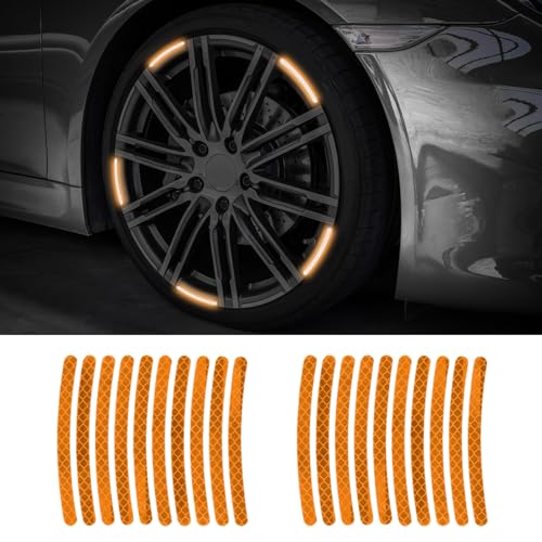 20PCS Reflective Car Wheel Decorative Stripe Stickers, Night Safety Warning Tape Sticker, Anti-Scratch Tire Rims Sticker, Universal Fluorescent Auto Decals for Motocycle Bike (Orange) - color: Orange
