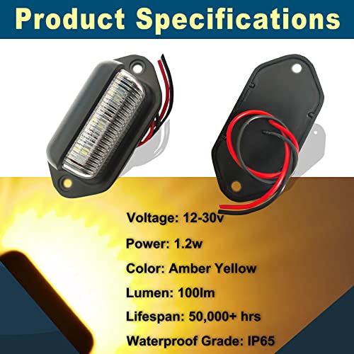 4PCs Amber Yellow LED License Plate Light, 12V-24V DC Waterproof 6-SMD Taillight, For Truck SUV Trailer Van RV Boats Step/Marking/Cargo/Underhood Use - color: Amber yellow, size: 4pcs LED license plate light