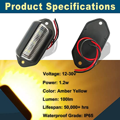 4PCs Amber Yellow LED License Plate Light, 12V-24V DC Waterproof 6-SMD Taillight, For Truck SUV Trailer Van RV Boats Step/Marking/Cargo/Underhood Use - color: Amber yellow, size: 4pcs LED license plate light