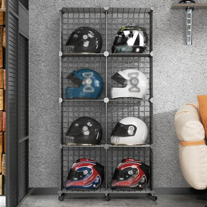 Motorcycle Football Helmet Display Case Cabinet Holder Rack,floor-standing Metal Fireman's Helmet Large Display Holder，retail Hard Hat Baseball Hats Display Stand,stackable Modular Shelves